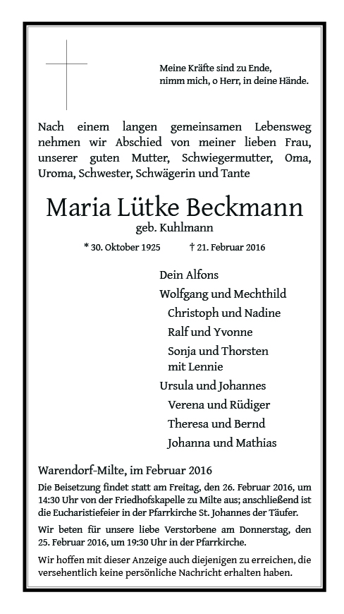Lütke Beckmann, Maria