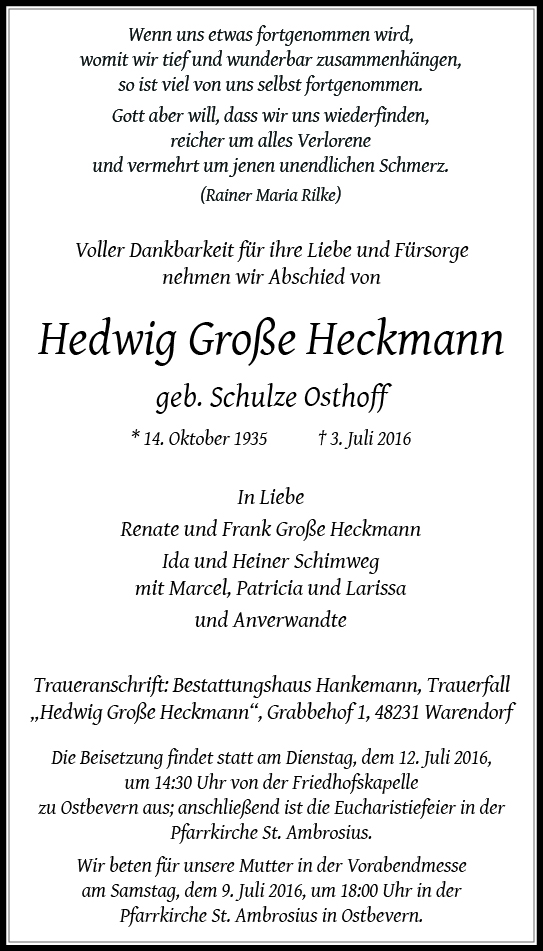 Große Heckmann, Hedwig