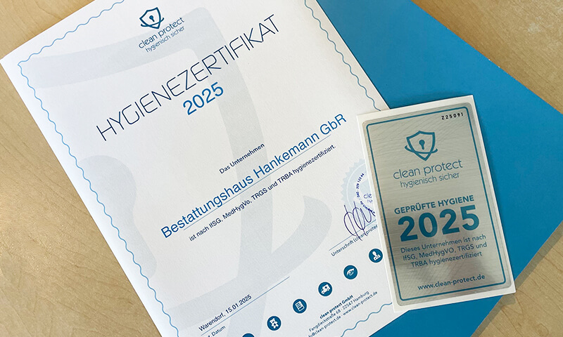Hygienezertifikat Bestattungshaus Hankemann Warendorf